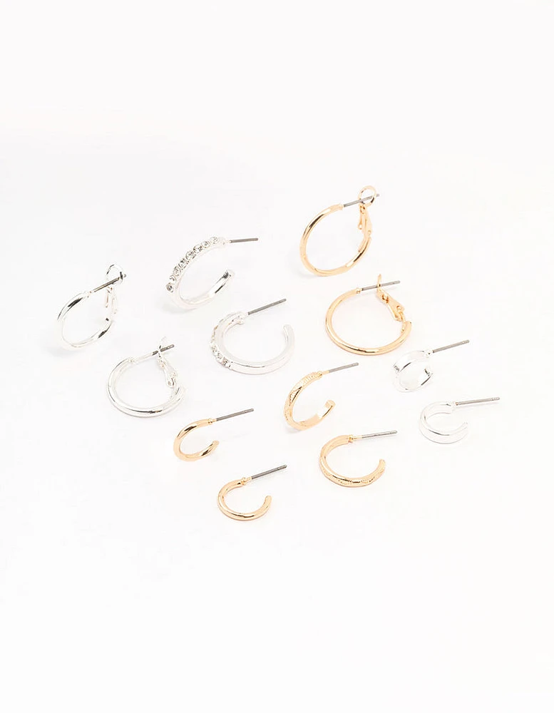 Mixed Metals Diamante Sleeper Earrings 6-Pack