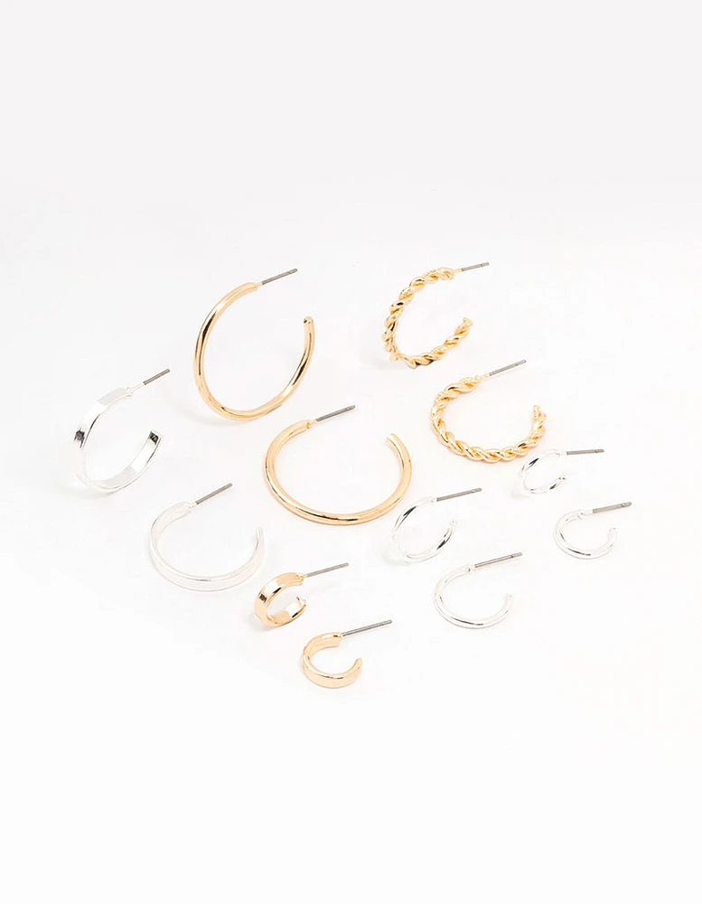 Mixed Metals Mixed Size Sleeper Earrings 6-Pack