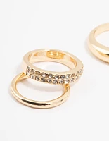 Gold Thick Diamante Band Rings 5-Pack