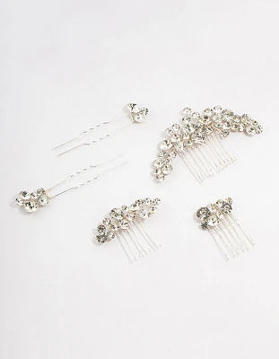 Silver Crystal Cluster Mixed Combs & Bridal Pins Pack