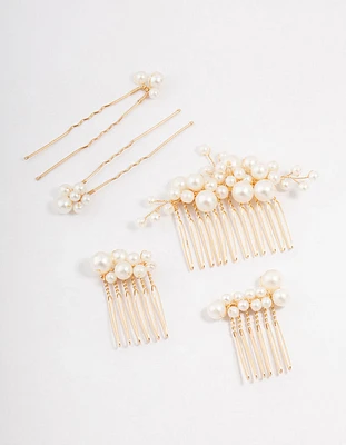 Gold Pearl Cluster Mixed Combs & Bridal Pins Pack