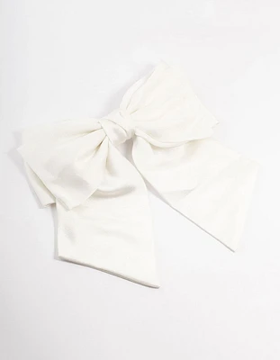 Large White Double Draped Fabric Bow Clip