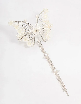 Silver Floral Diamante Butterfly Clip