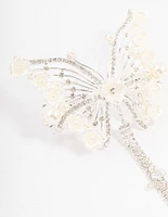 Silver Floral Diamante Butterfly Clip