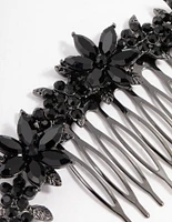 Black Coated Simple Diamante Flower Hair Comb