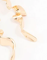 Gold Long Wavy Drop Earrings