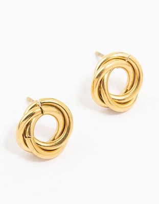 Waterproof Gold Plated Stainless Steel Knotted Doughnut Stud Earrings