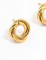 Gold Plated Stainless Steel Knotted Doughnut Stud Earrings