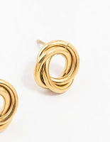 Gold Plated Stainless Steel Knotted Doughnut Stud Earrings