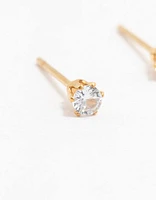 Gold Plated Stainless Steel Cubic Zirconia Stud Earrings 3 MM