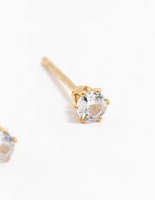 Gold Plated Stainless Steel Cubic Zirconia Stud Earrings 3 MM