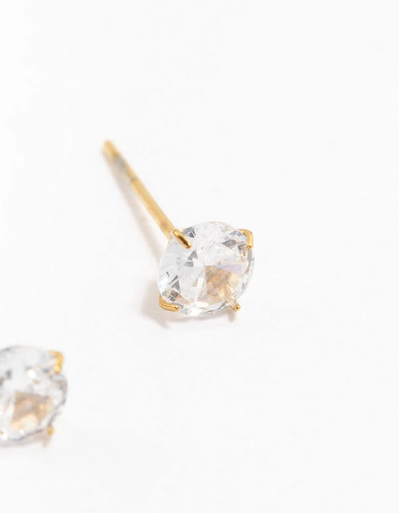 Gold Plated Stainless Steel Cubic Zirconia Stud Earrings 5 MM