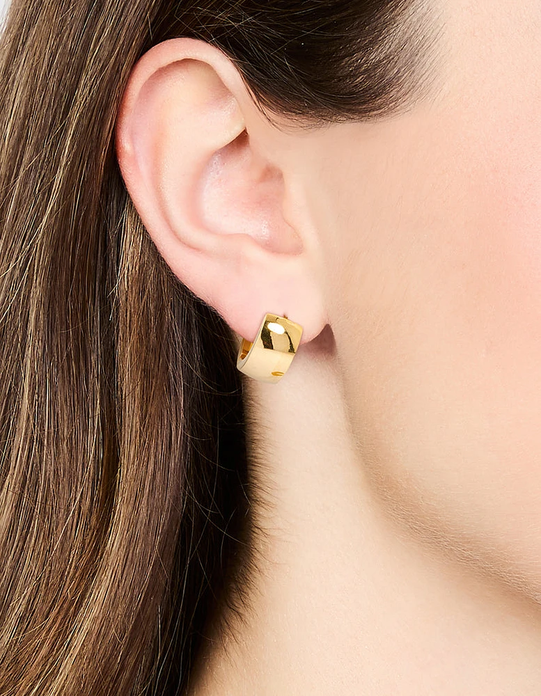 Waterproof Gold Plated Stainless Steel Wide Round Huggie Earrings