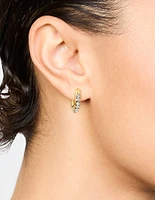Waterproof Gold Plated Stainless Steel Round Diamante Clicker Hoop Earrings