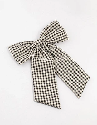 Black & White Gingham Fabric Medium Bow Clip