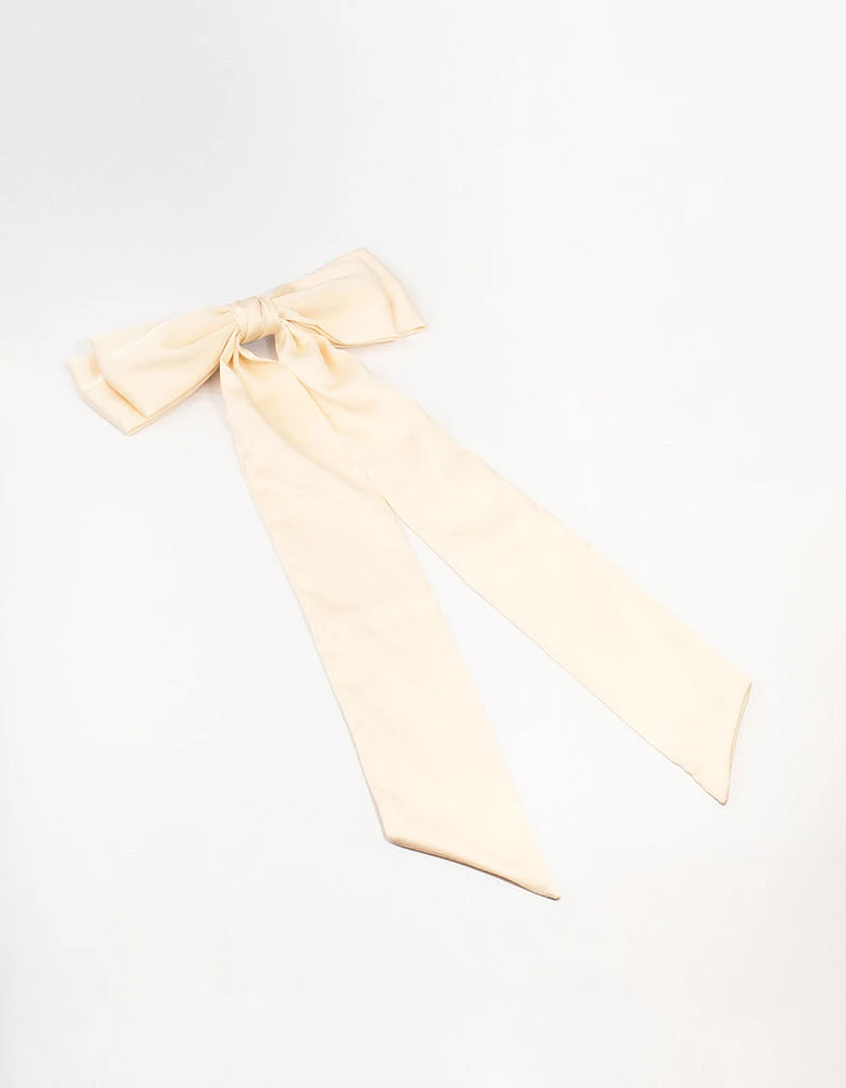 Relaxed Cream Fabric Long Bow Clip