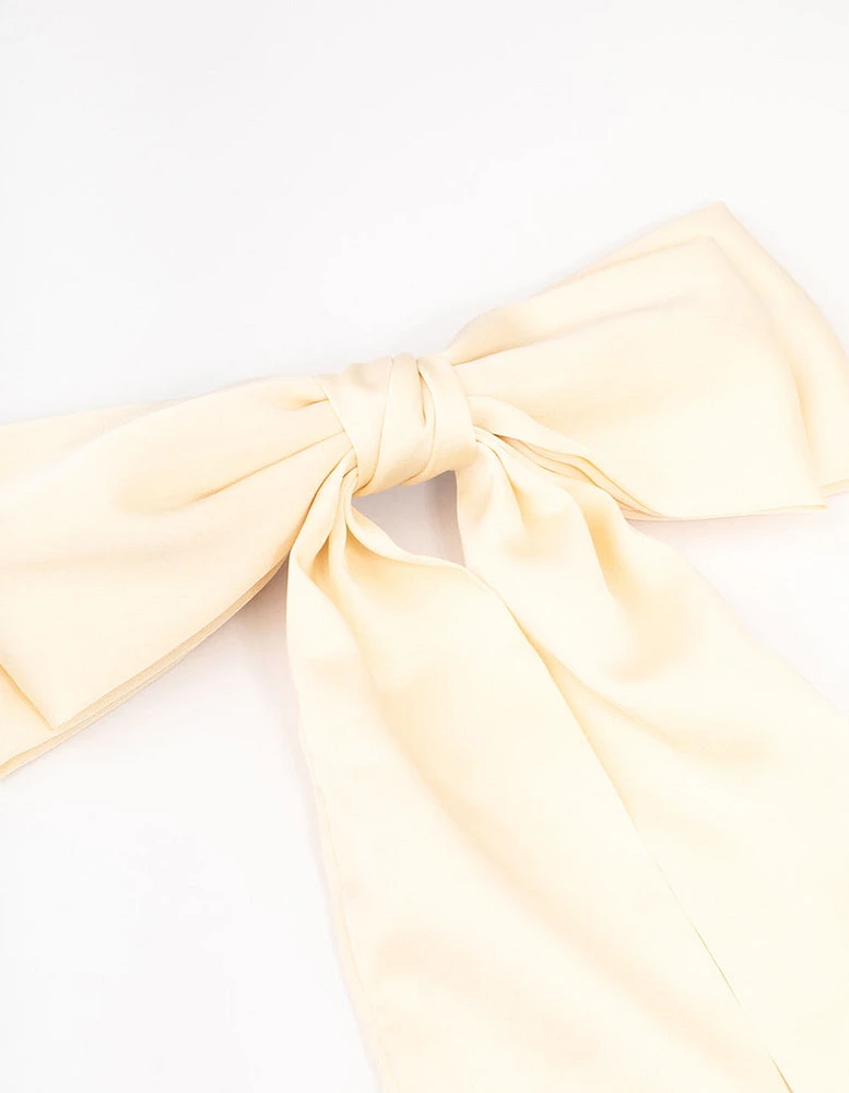 Relaxed Cream Fabric Long Bow Clip