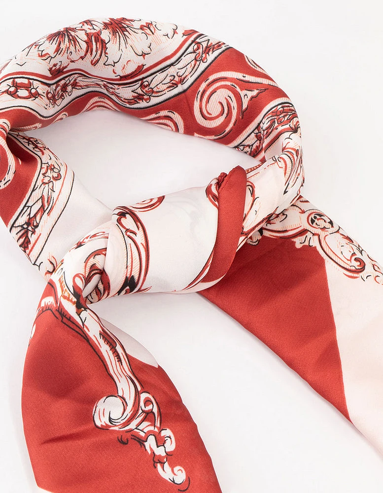 Red & White Regal Print Fabric Scarf