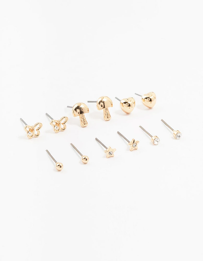 Kids Gold Butterfly Stud Earrings 6-Pack