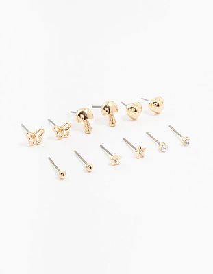 Kids Gold Butterfly Stud Earrings 6-Pack