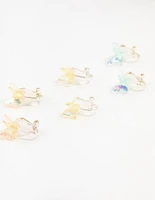 Kids Holographic Butterfly Silver Clip On Earrings 5-Pack