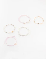 Kids Beaded Pink Heart Stretch Bracelets 5-Pack