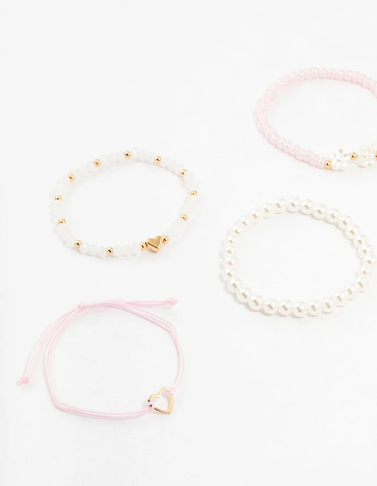 Kids Beaded Pink Heart Stretch Bracelets 5-Pack