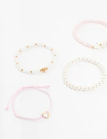 Kids Beaded Pink Heart Stretch Bracelets 5-Pack