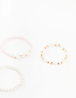 Kids Beaded Pink Heart Stretch Bracelets 5-Pack