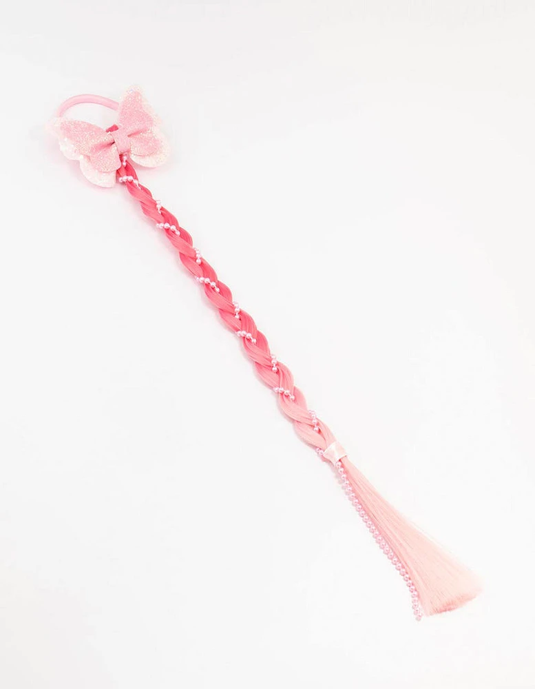 Kids Mixed Pink Braided Faux Hair Pearl Clip