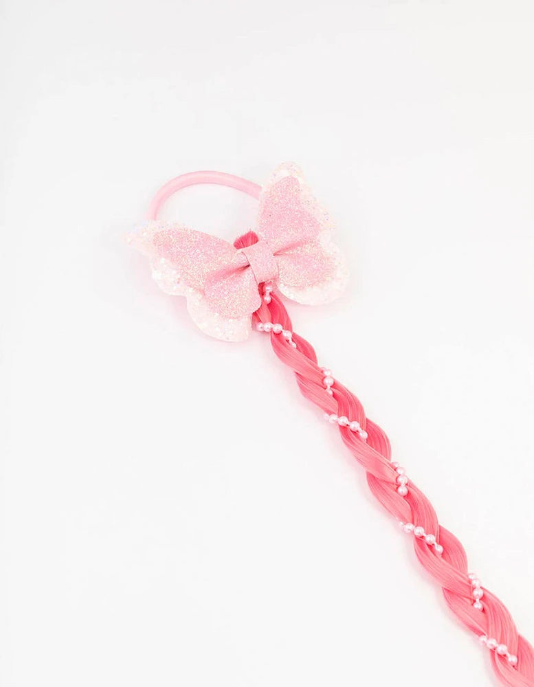 Kids Mixed Pink Braided Faux Hair Pearl Clip