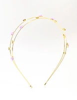 Kids Gold Diamante Velvet Flower 2 Row Headband