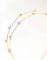 Kids Gold Diamante Velvet Flower 2 Row Headband