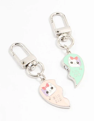 Kids Pink & Blue Sister Silver  Keyrings