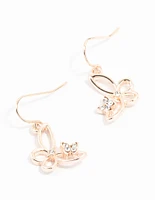 Rose Gold Diamante Butterfly Cut Out Drop Earrings