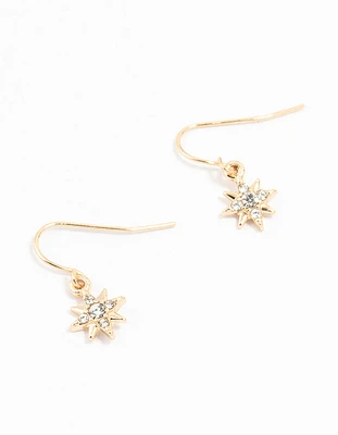 Gold Diamante 8 Point Star Earrings