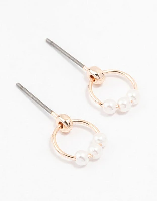 Rose Gold 3 Pearl Circular Stud Earrings