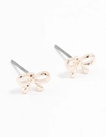 Rose Gold String Bow Stud Earrings