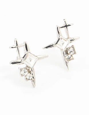 Silver Diamante Star Cluster Stud Earrings