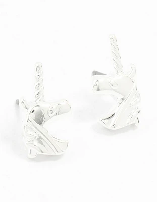 Silver Unicorn Head Stud Earrings