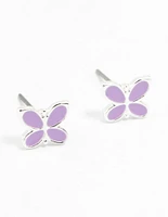 Silver Purple Butterfly Stud Earrings