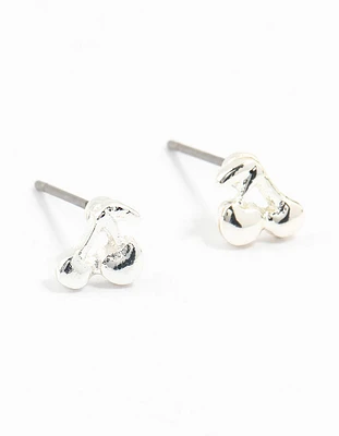 Silver Double Cherry Stud Earrings