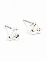 Silver Double Cherry Stud Earrings