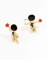 Gold Astronaut Star Stud Earrings