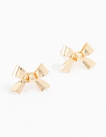 Gold Ribbon Bow Stud Earrings