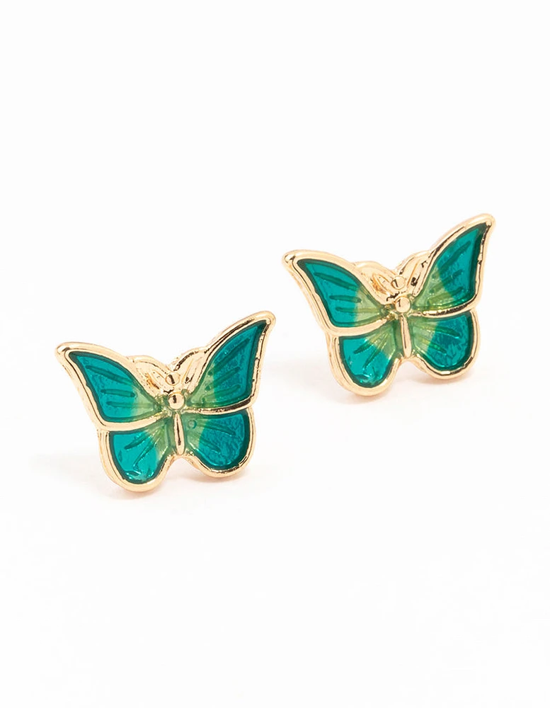 Gold Ombre Butterfly Stud Earrings