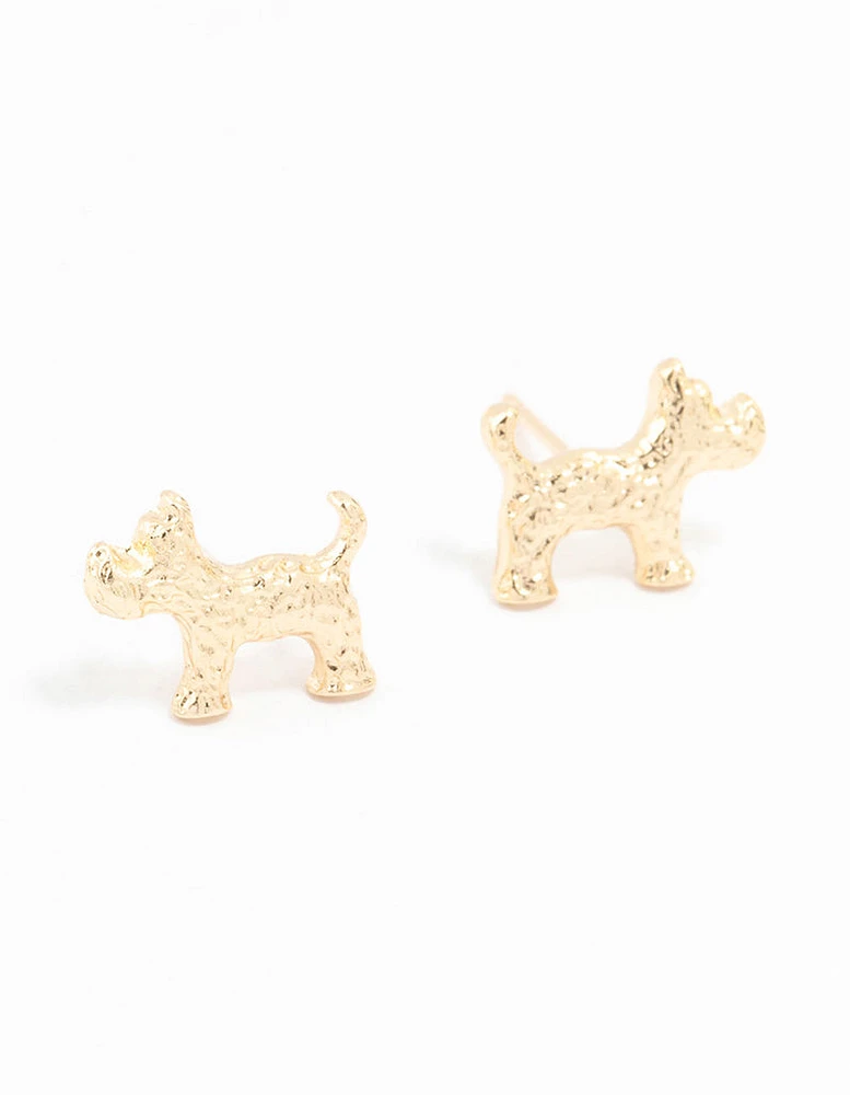 Gold  Hammered Dog Stud Earrings