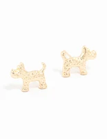 Gold  Hammered Dog Stud Earrings