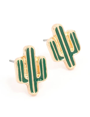 Gold Epoxy Cactus Stud Earrings