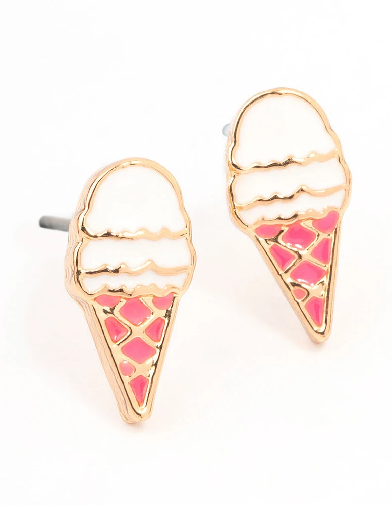 Gold Ice Cream Stud Earrings